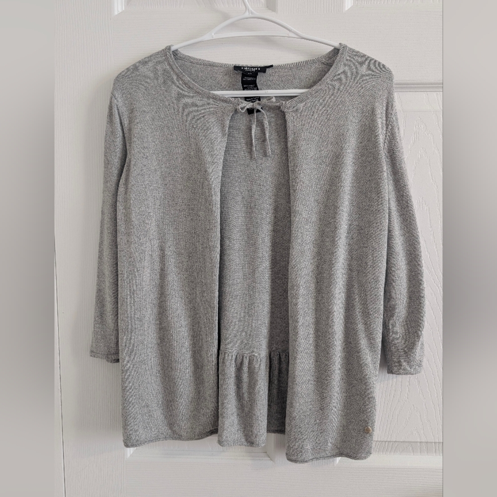 Olsen Europe Grey Peplum Tie-Front Elegant Classic Cardigan Viscose Blend Sz S/6